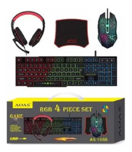 Kit Gamer Rgb 4 Piezas Set Aoas